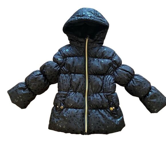 Pink Platinum Winter Puffer Coat Black Hooded Size 4 - Picture 1 of 14